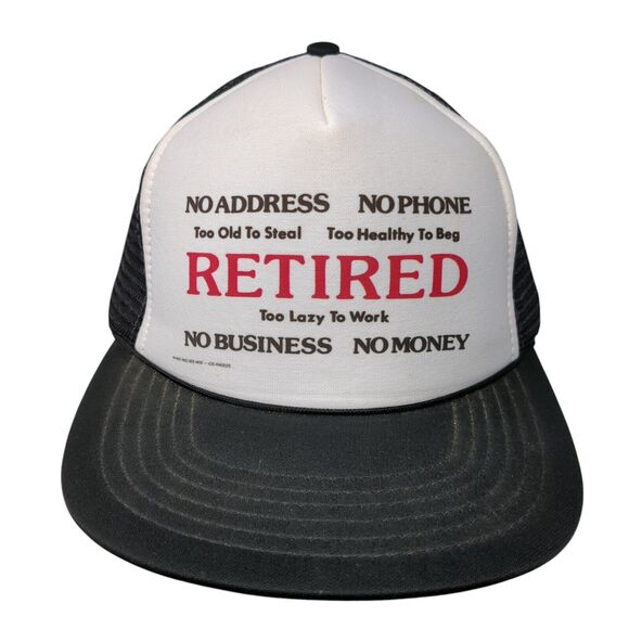 Retired Too Lazy To Work Snapback Trucker Hat Black One Size Mesh Back - Picture 1 of 8